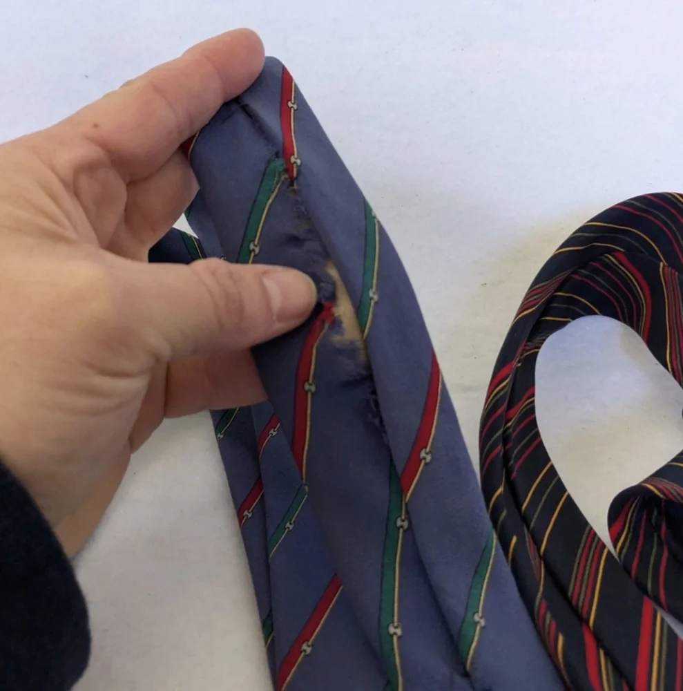 2 Vintage Gucci Silk Blue Striped Logo Neckties Made In Italy FLAWED STAINED